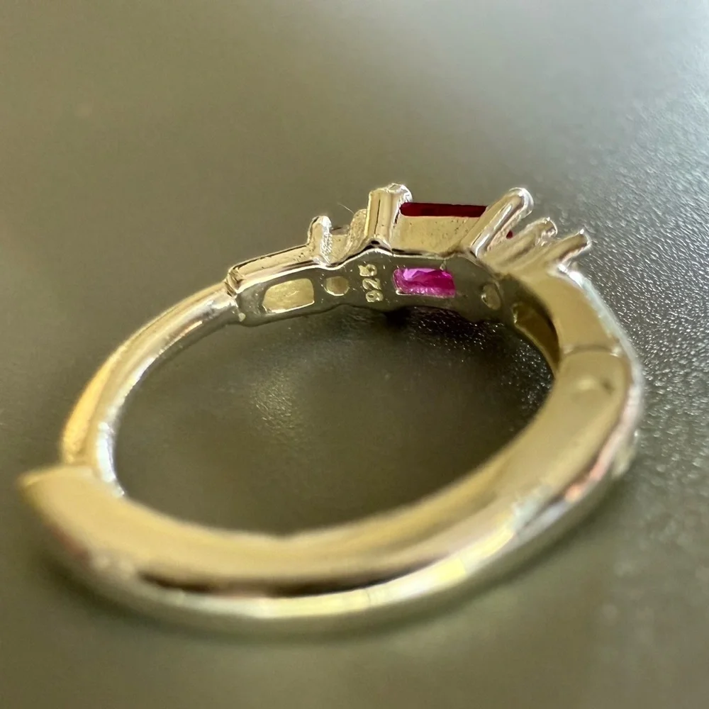 Sterling Silver Ruby Baguette Huggie Hoop Earrings 11mm